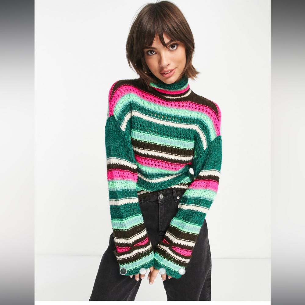 ASOS Design Open Knit Sweater in Multi Stripes